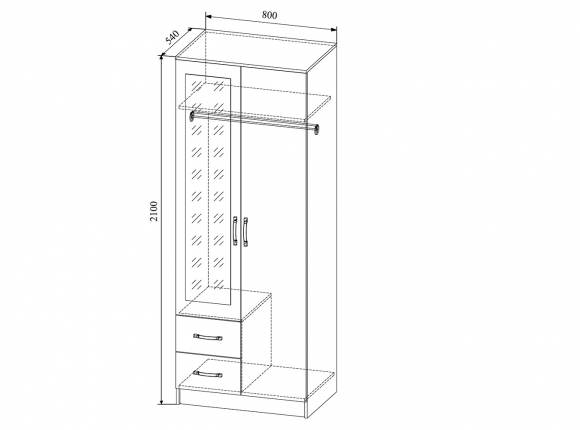 Шкаф 2-х створчатый Софи ШхВхГ 800х2100х540 мм